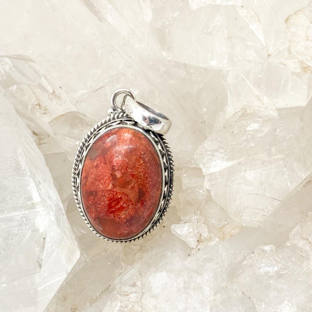 Silver deals coral pendant